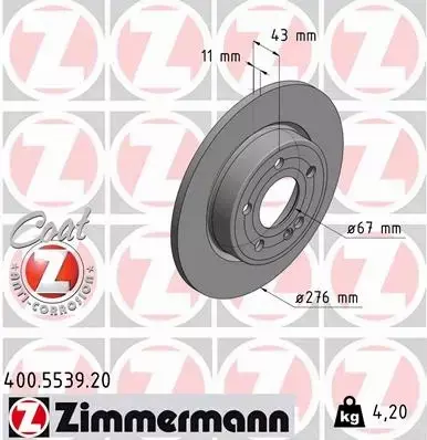 ZIMMERMANN TARCZE HAMULCOWE TYŁ 400.5539.20 