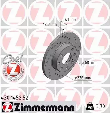 ZIMMERMANN TARCZA HAMULCOWA 430.1452.52 