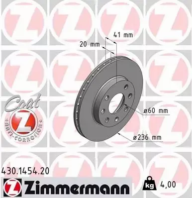 ZIMMERMANN TARCZE HAMULCOWE PRZÓD 430.1454.20 