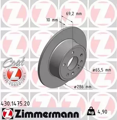 ZIMMERMANN TARCZE HAMULCOWE TYŁ 430.1475.20 