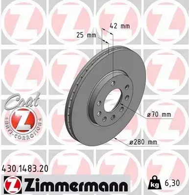 ZIMMERMANN TARCZE+KLOCKI PRZÓD OPEL ASTRA G 280MM 