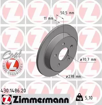 ZIMMERMANN TARCZE HAMULCOWE TYŁ 430.1486.20 