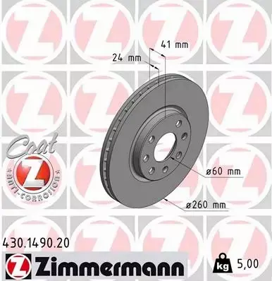 ZIMMERMANN TARCZE+KLOCKI PRZÓD OPEL COMBO 260MM 