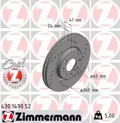 ZIMMERMANN TARCZE+KLOCKI PRZÓD OPEL TIGRA TT 260MM 