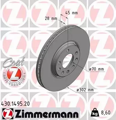 ZIMMERMANN TARCZE+KLOCKI PRZÓD OPEL SIGNUM 302MM 