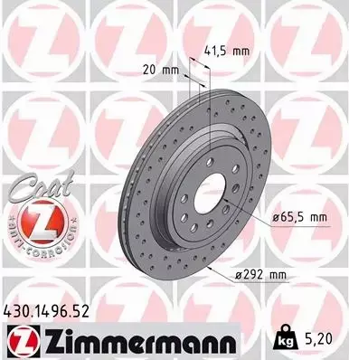 ZIMMERMANN TARCZE+KLOCKI TYŁ SAAB 9-3 292MM 