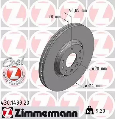 ZIMMERMANN TARCZE+KLOCKI PRZÓD OPEL VECTRA C 314MM 