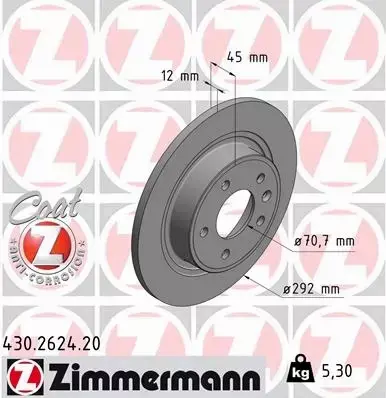 ZIMMERMANN TARCZE HAMULCOWE TYŁ 430.2624.20 