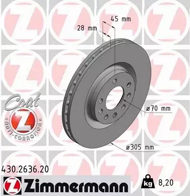 ZIMMERMANN TARCZE HAMULCOWE PRZÓD 430.2636.20 