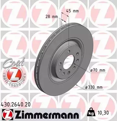 ZIMMERMANN TARCZE HAMULCOWE PRZÓD 430.2640.20 