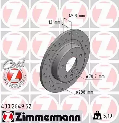 ZIMMERMANN TARCZE HAMULCOWE SPORT TYŁ 430.2649.52 