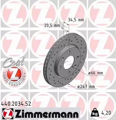 ZIMMERMANN TARCZA HAMULCOWA 440.2034.52 