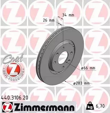 ZIMMERMANN TARCZE+KLOCKI PRZÓD PEUGEOT 2008 283MM 