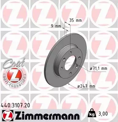 ZIMMERMANN TARCZE HAMULCOWE TYŁ 440.3107.20 