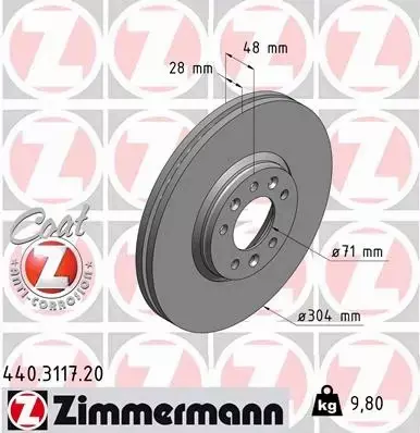 ZIMMERMANN TARCZE+KLOCKI P+T CITROEN C5 III 304MM 