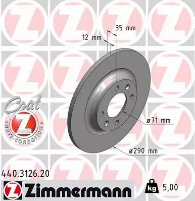 ZIMMERMANN TARCZE HAMULCOWE TYŁ 440.3126.20 