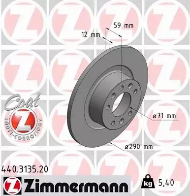 ZIMMERMANN TARCZE HAMULCOWE TYŁ 440.3135.20 