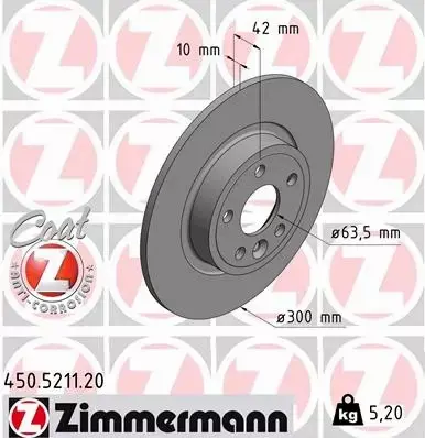 ZIMMERMANN TARCZE HAMULCOWE TYŁ 450.5211.20 