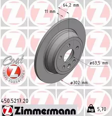 ZIMMERMANN TARCZE HAMULCOWE TYŁ 450.5217.20 