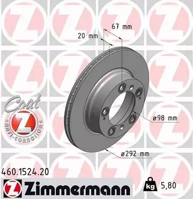 ZIMMERMANN TARCZE HAMULCOWE TYŁ 460.1524.20 