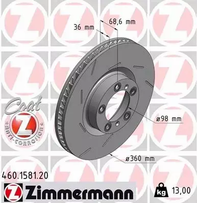 ZIMMERMANN TARCZA HAMULCOWA PRZ PRAWA 460.1581.20 