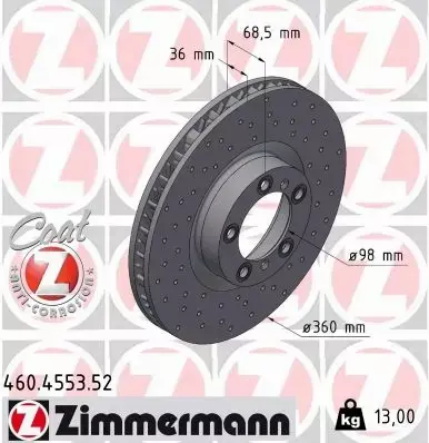 ZIMMERMANN TARCZA HAMULCOWA 460.4553.52 