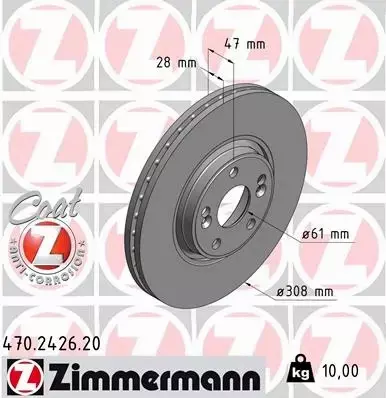 ZIMMERMANN TARCZE PRZÓD RENAULT LAGUNA II 308MM 