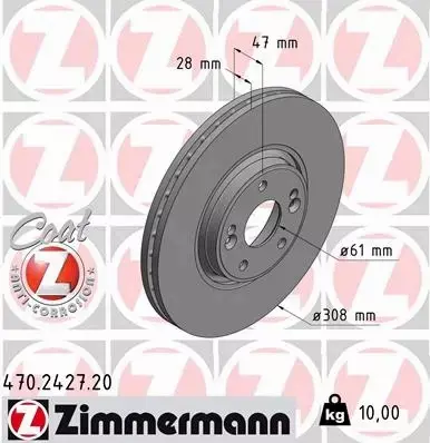 ZIMMERMANN TARCZE HAMULCOWE PRZÓD 470.2427.20 