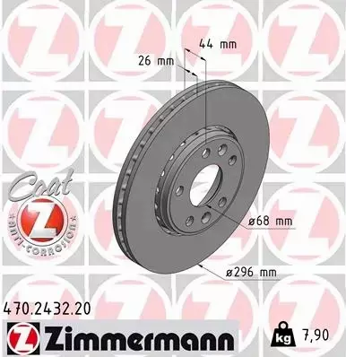 ZIMMERMANN TARCZE PRZÓD RENAULT LAGUNA III 296MM 