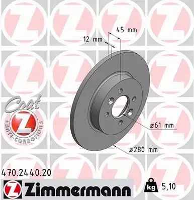 ZIMMERMANN TARCZE HAMULCOWE TYŁ 470.2440.20 