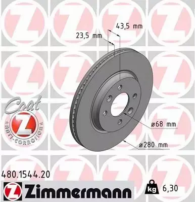 ZIMMERMANN TARCZE HAMULCOWE PRZÓD 480.1544.20 