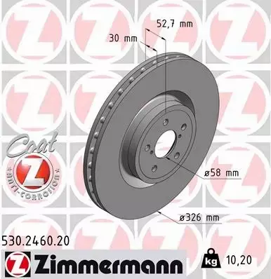 ZIMMERMANN TARCZE HAMULCOWE PRZÓD 530.2460.20 