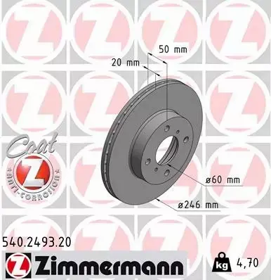 ZIMMERMANN TARCZE HAMULCOWE PRZÓD 540.2493.20 