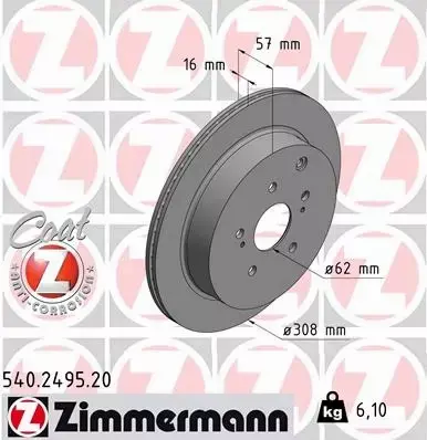 ZIMMERMANN TARCZE HAMULCOWE TYŁ 540.2495.20 