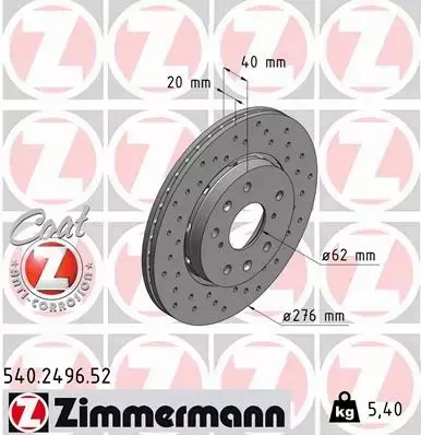 ZIMMERMANN TARCZA HAMULCOWA 540.2496.52 