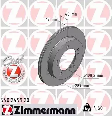 ZIMMERMANN TARCZA HAMULCOWA 540.2499.20 