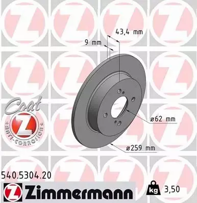 ZIMMERMANN TARCZE HAMULCOWE TYŁ 540.5304.20 