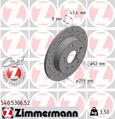 ZIMMERMANN TARCZE HAMULCOWE SPORT TYŁ 540.5306.52 