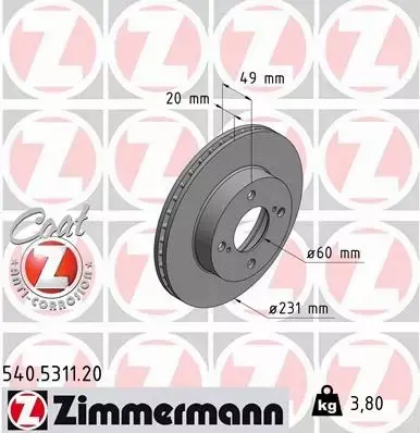 ZIMMERMANN TARCZA HAMULCOWA 540.5311.20 