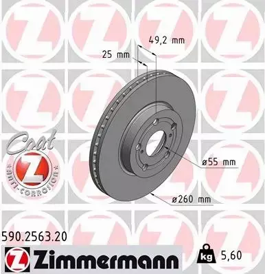 ZIMMERMANN TARCZE HAMULCOWE PRZÓD 590.2563.20 