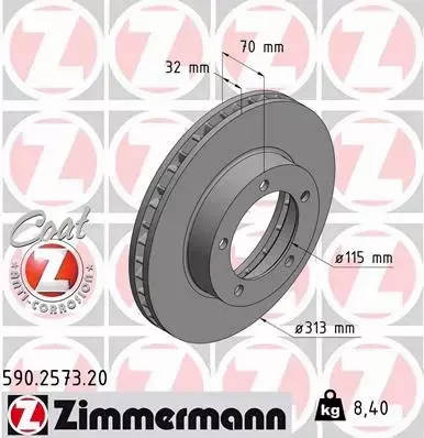 ZIMMERMANN TARCZE HAMULCOWE PRZÓD 590.2573.20 