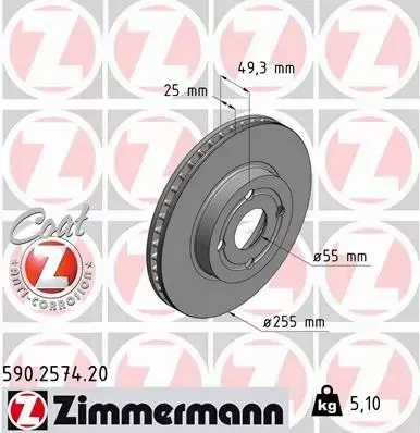 ZIMMERMANN TARCZE HAMULCOWE PRZÓD 590.2574.20 