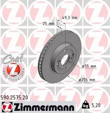 ZIMMERMANN TARCZE HAMULCOWE PRZÓD 590.2575.20 