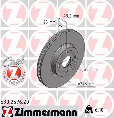 ZIMMERMANN TARCZE HAMULCOWE PRZÓD 590.2576.20 