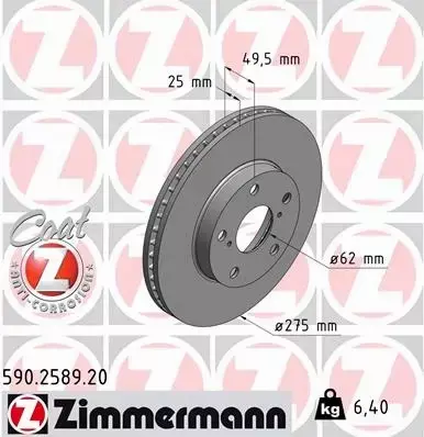 ZIMMERMANN TARCZE HAMULCOWE PRZÓD 590.2589.20 