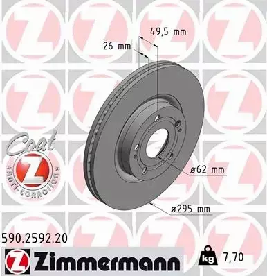 ZIMMERMANN TARCZE HAMULCOWE PRZÓD 590.2592.20 