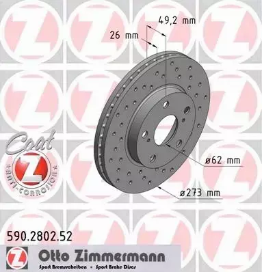 ZIMMERMANN TARCZE HAMULCOWE SPORT PRZÓD 590.2802.52 