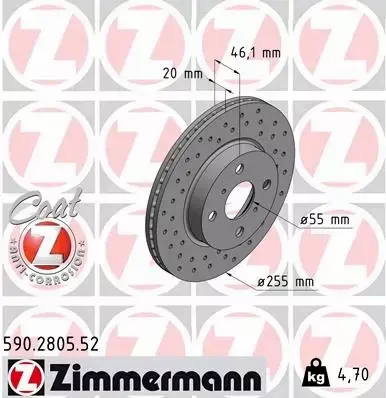 ZIMMERMANN TARCZA HAMULCOWA 590.2805.52 