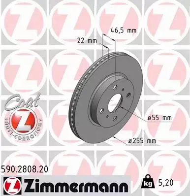 ZIMMERMANN TARCZE HAMULCOWE PRZÓD 590.2808.20 