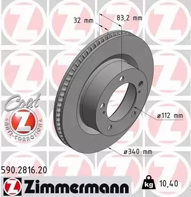 ZIMMERMANN TARCZE HAMULCOWE PRZÓD 590.2816.20 